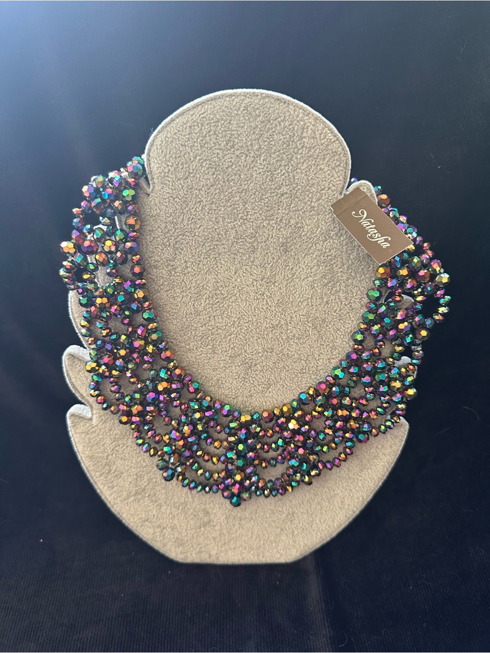Iridescent Beaded Multi-Color Bib Necklace - Picture 2 of 2